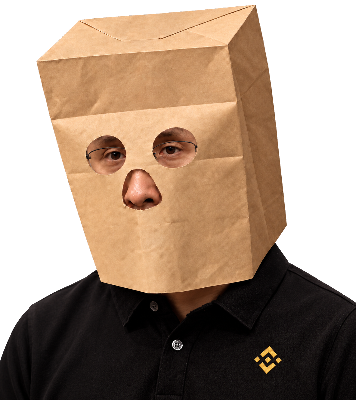 Anonymous Zhao in a folded paper bag mask